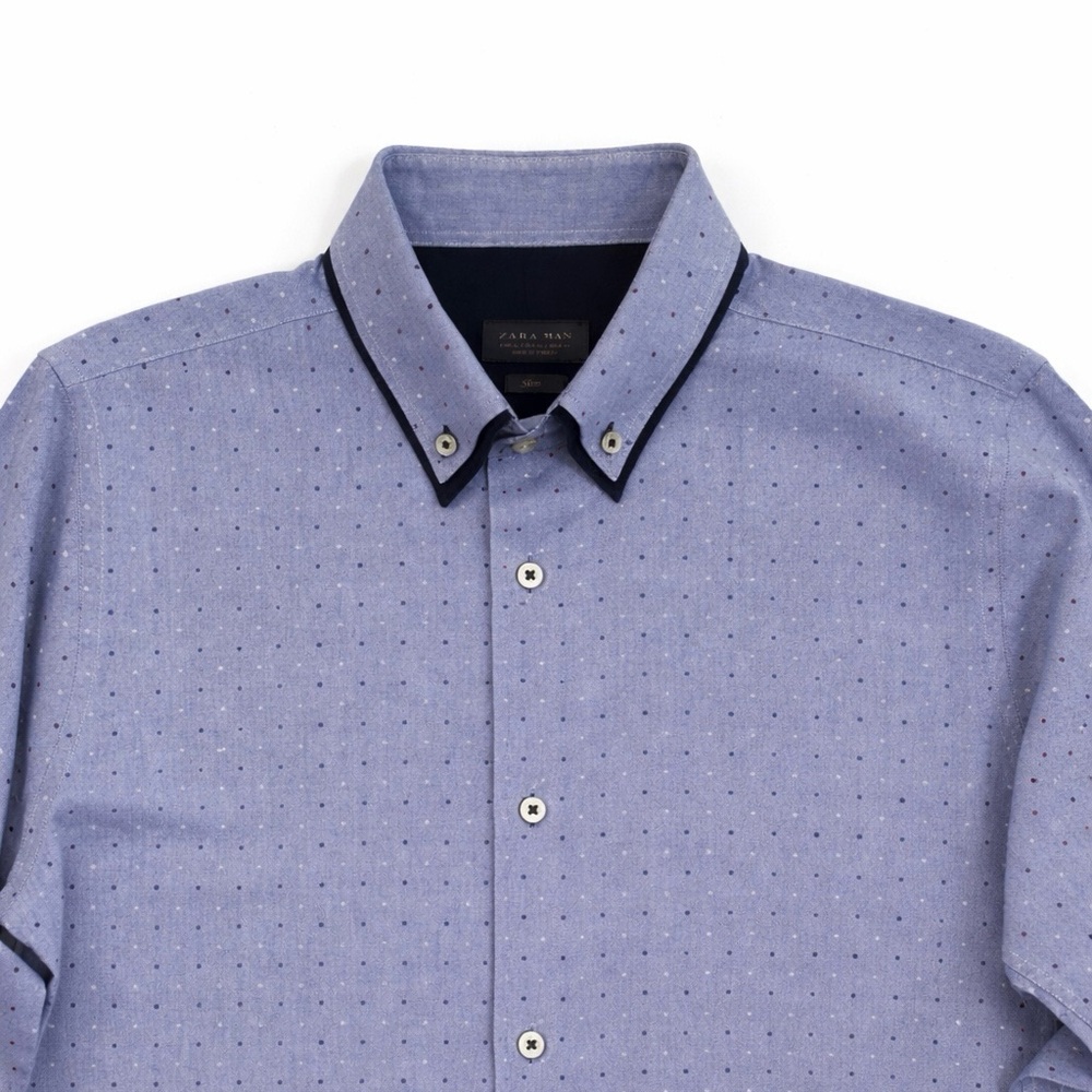 Zara Men's Blue Dress Shirt Slim Fit Size XL - Picture 5 of 9
